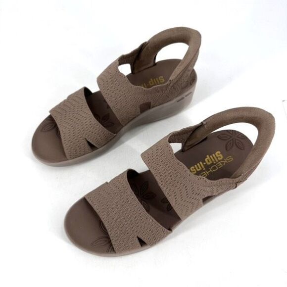 Skechers Women's PIER-LITE Memory Maker Wedge Sandals Mocha Size 9 Knit Stretch - Picture 2 of 9